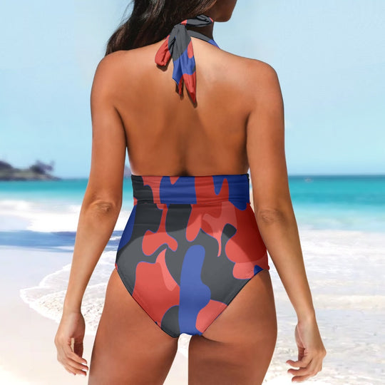 Women's Red/Black/Blue Camouflage One Piece Swimsuit