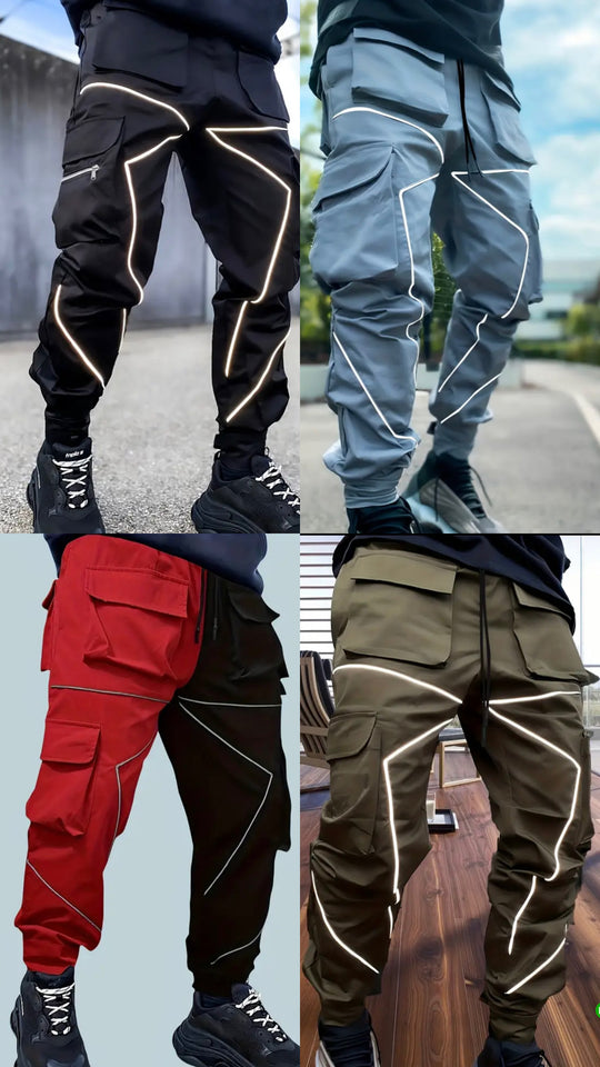 Men's Cargo Pants With Reflective Design and multi pockets