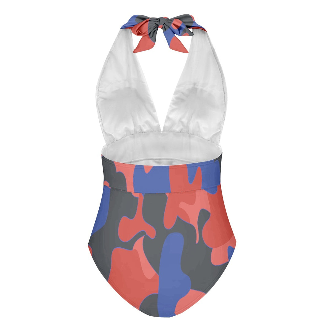 Women's Red/Black/Blue Camouflage One Piece Swimsuit