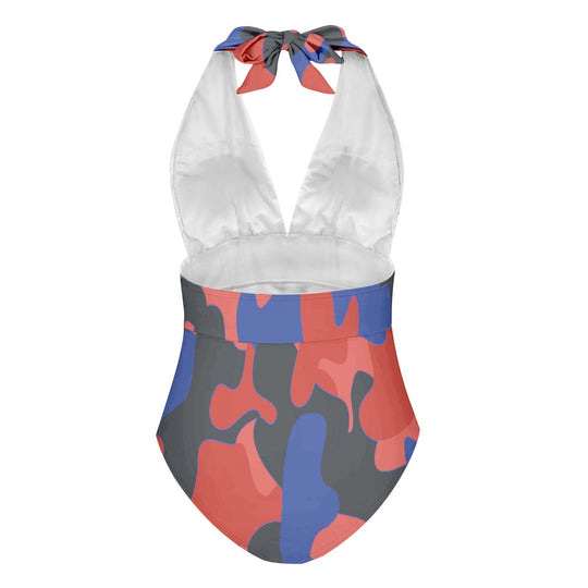 Women's Red/Black/Blue Camouflage One Piece Swimsuit