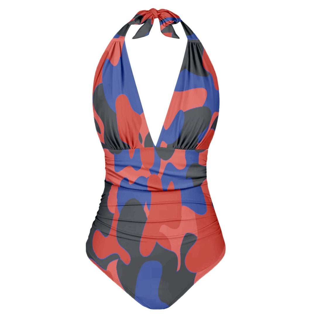 Women's Red/Black/Blue Camouflage One Piece Swimsuit